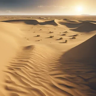 Ancient Desert Ruins: A vast desert with golden sa