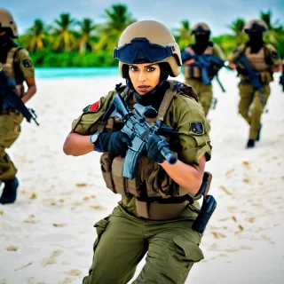 special force women with modern equiments in an ac