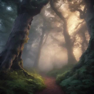Mystical Forest: A dense, enchanted forest bathed 