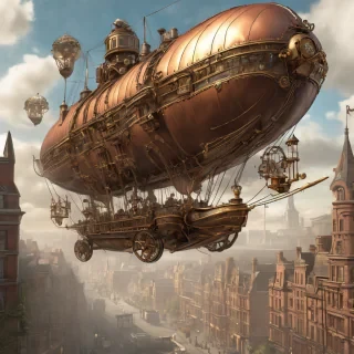 Steampunk Airship: A massive, intricately detailed