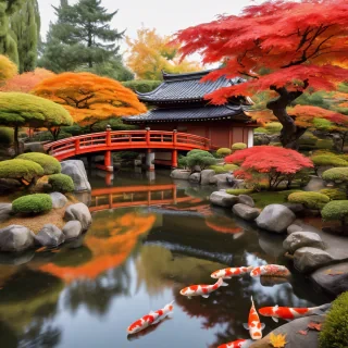 A serene Japanese garden in autumn: The garden fea