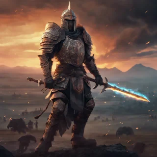 Fantasy Warrior: A fierce, armored warrior standin