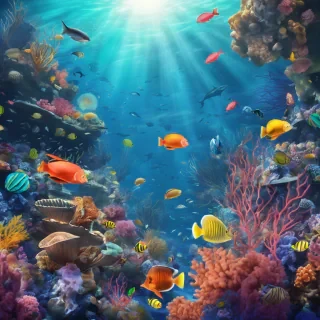 Ocean Depths: A serene underwater scene showing a 