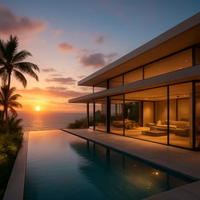 A luxurious modern villa overlooking the ocean at 
