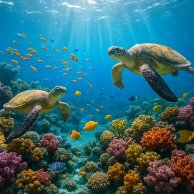 A vibrant underwater kingdom with colorful coral r