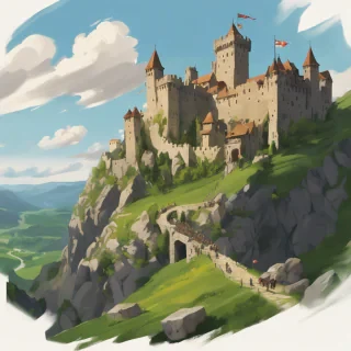 A grand medieval castle atop a rocky hill: The cas