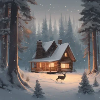 A cozy winter cabin in a snow-covered forest: The 