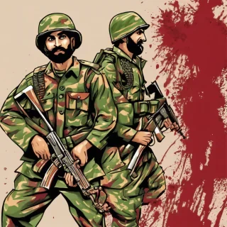 Generate a punjabi army men fighting and in blood